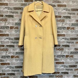 Stevens Forstmann 1950s Cream Wool‎ Tweed Double Breasted Long Winter Coat